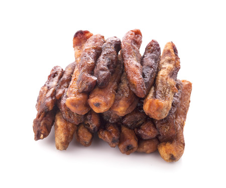 dried bananas (honey baked bananas) on white background, Thai preserved foodの写真素材