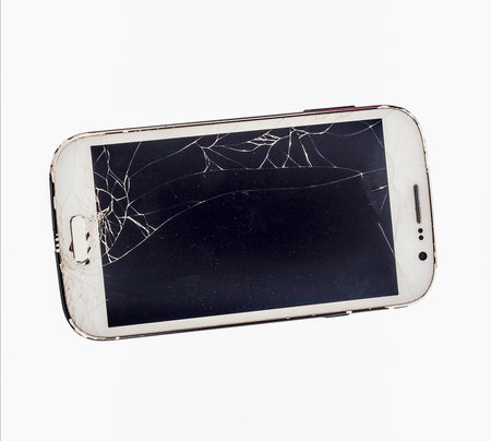 broken smartphone isolated on white background