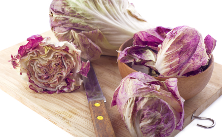 Sliced Pekinese cabbage on a cutting board, closeup. の写真素材
