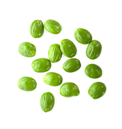 Parkia speciosa seeds or bitter bean on white backgroundの写真素材