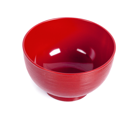 Red empty bowl isolated on white backgroundの写真素材