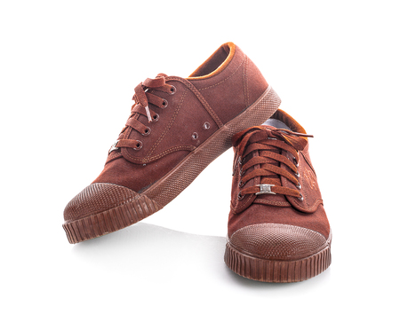 Brown student shoes an isolated on white background の写真素材