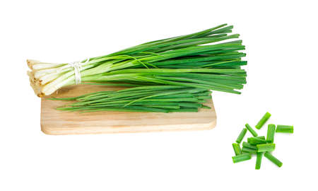Green onion an isolated on the white backgroundの写真素材
