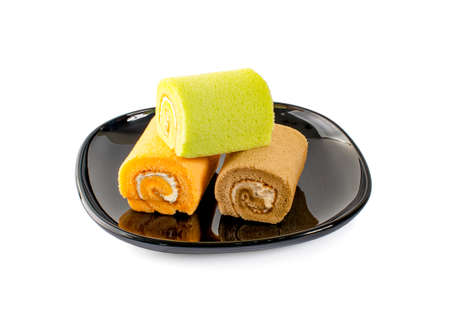 Creamy desserts, Pandan flavored jam, coffee and orange flavorsの写真素材