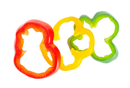 Sliced pepper an isolated on white backgroundの写真素材