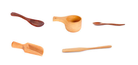 Wooden spoon isolated on white backgroundの写真素材