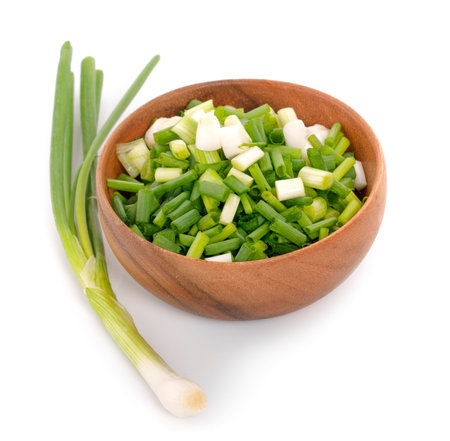 green onion isolated on white backgroundの写真素材
