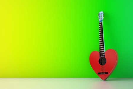 red guitar against green wall-3d render - 3d renderの写真素材