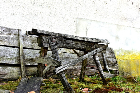 Very old wooden Sawhorse Plans.の写真素材