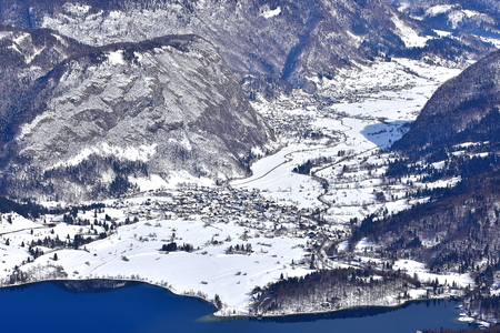 Bohinj and Lake Bohinj from Vogel in winter time. Slovenia, Europe.の写真素材
