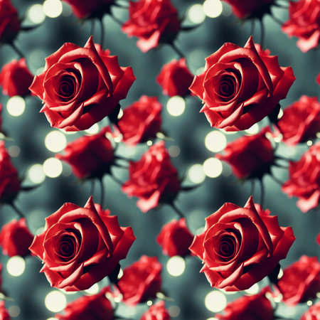 Seamless pattern with red roses and bokeh lights.の素材