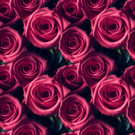Seamless Bouquet of pink roses as a background. Top view.の素材