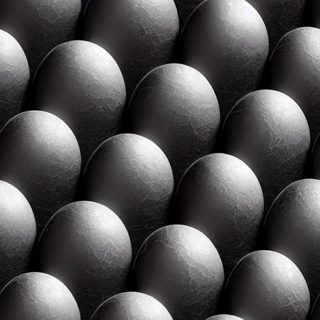 Seamless pattern of gray metal eggs on a white background.の素材