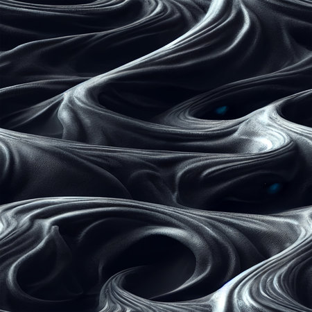Metallic, Waves, Seamless abstract black background with smooth lines and waves. 3d render illustrationの素材