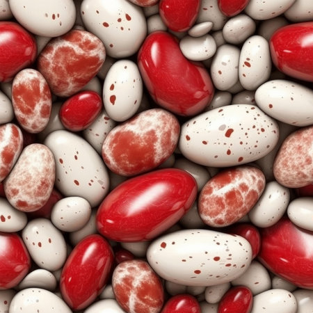 Seamless background of red and white speckled river stonesの素材