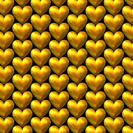 Golden heart on black background. Seamless pattern. 3D renderingの写真素材