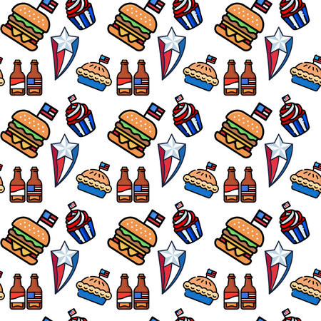 seamless pattern fast food with hamburger and star vector illustrationの写真素材