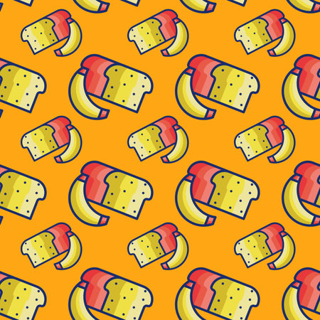 Seamless pattern with slices of cheese and bananas. Vector illustration.の写真素材