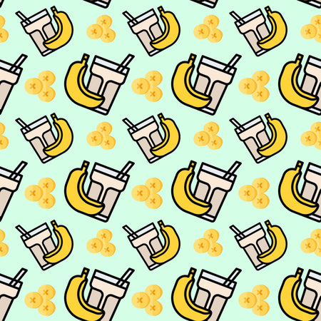 Seamless pattern with banana and smoothie. Vector illustration.の写真素材