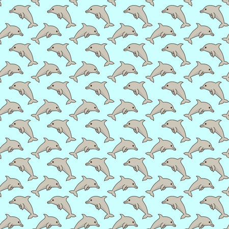 Seamless pattern with cute dolphins. Vector illustration for your designの写真素材