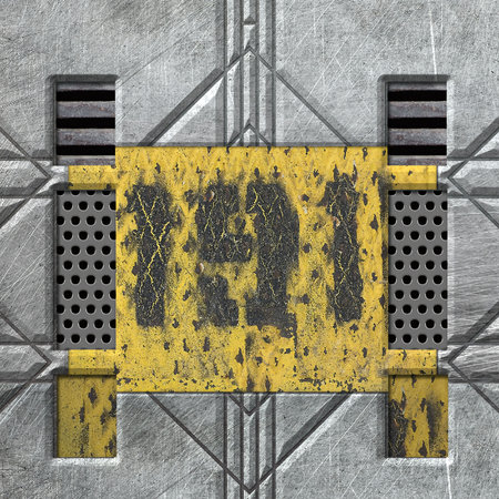 Industrial metal plate with yellow grunge texture, 3d renderingの写真素材