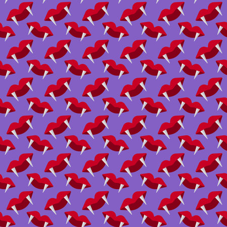 Seamless vector pattern with red lips on a purple background.の写真素材