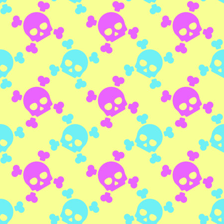 Seamless pattern with colorful skulls and bones. Vector illustration.の写真素材