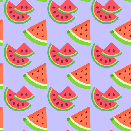 Seamless pattern with watermelon slices. Vector illustration in flat style.の写真素材