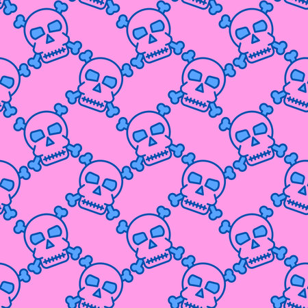 Seamless pattern with skulls and bones. Vector illustration. Pink background.の写真素材