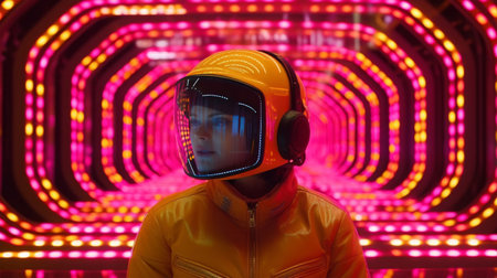 Portrait of a man in an orange helmet and a yellow jacketの素材