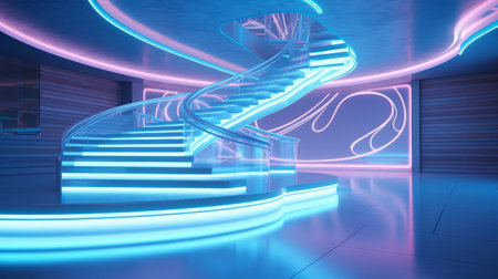 3D rendering, Futuristic interior design with blue neon light.の素材
