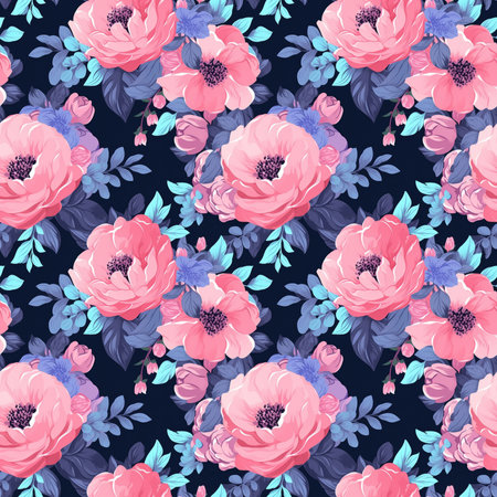 Seamless floral pattern with peony flowers. Vector illustration.の素材