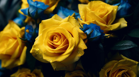 Beautiful bouquet of yellow roses close-up. Floral backgroundの素材