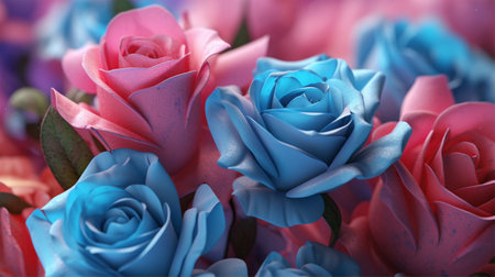 close up of blue and pink rose bouquet for background use.の素材