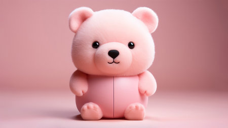 Cute pink teddy bear on pink background, soft focus.の素材