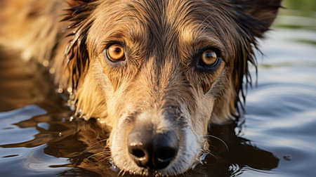 Portrait of a dog in the water. Close-up.