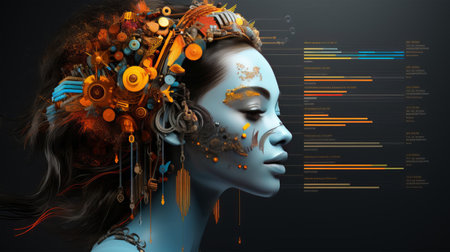 3d rendering of a female robot with artificial intelligence on a dark backgroundの素材