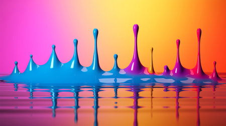 Colorful paint drop splashing on colorful background. 3d renderの素材