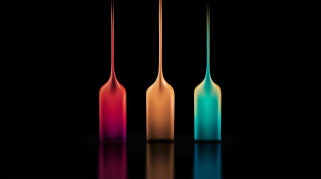 Colorful paint drips on black background. 3d illustration.の素材