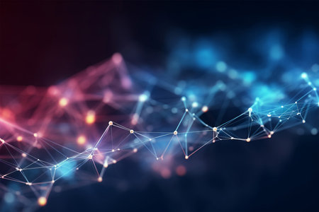Abstract technology background. Network connection structure with particles. 3d renderingの素材