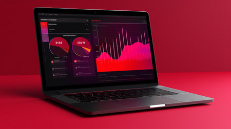 3d rendering of a laptop with a graph on the screen.の素材