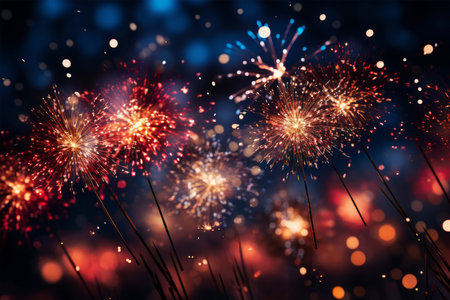 Colorful fireworks display with bokeh background, New Year conceptの素材