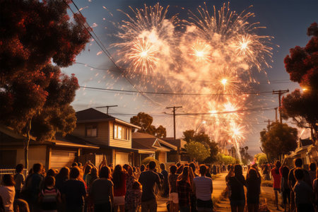 Fireworks and crowd at the carnival in Santa Cruz, Californiaの素材