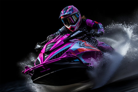 Professional rider on a fast motorbike in action on a dark background.の素材