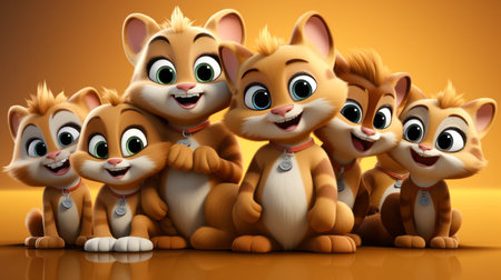 3d rendered illustration of a group of cat in a cartoon styleの素材