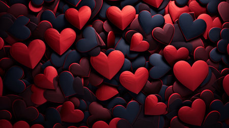 Valentines day background with red and black hearts. 3d renderingの素材