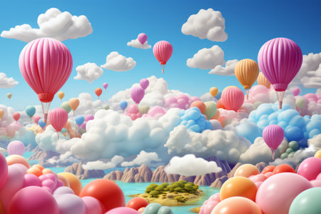Colorful hot air balloons floating in the sky. 3d renderingの素材