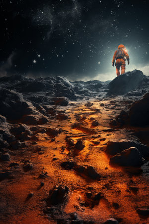 Astronaut on the background of the moon. 3d renderingの素材
