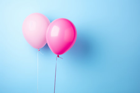 Gender reveal - Two pink balloons on a blue background with copy space. Flat layの素材