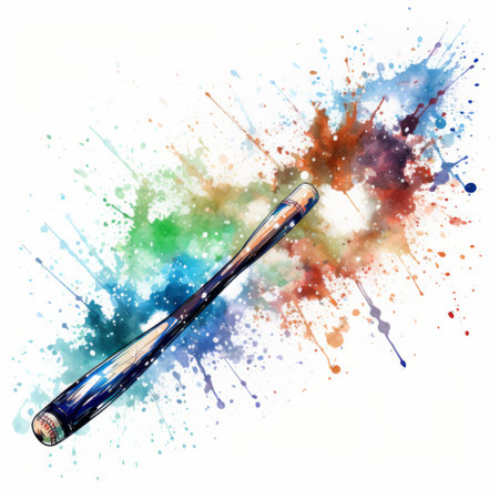 Baseball bat with colorful watercolor splashes. Vector illustration.の素材